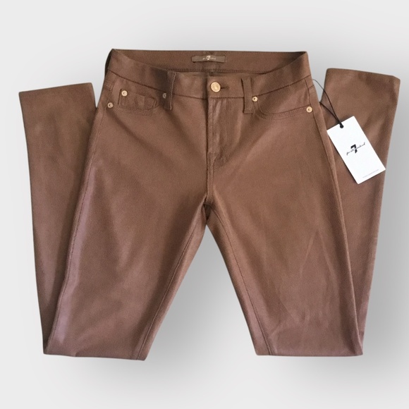 7 For All Mankind The Knee Seam Skinny Stretch Cognac Crackle Jean - Picture 6 of 15